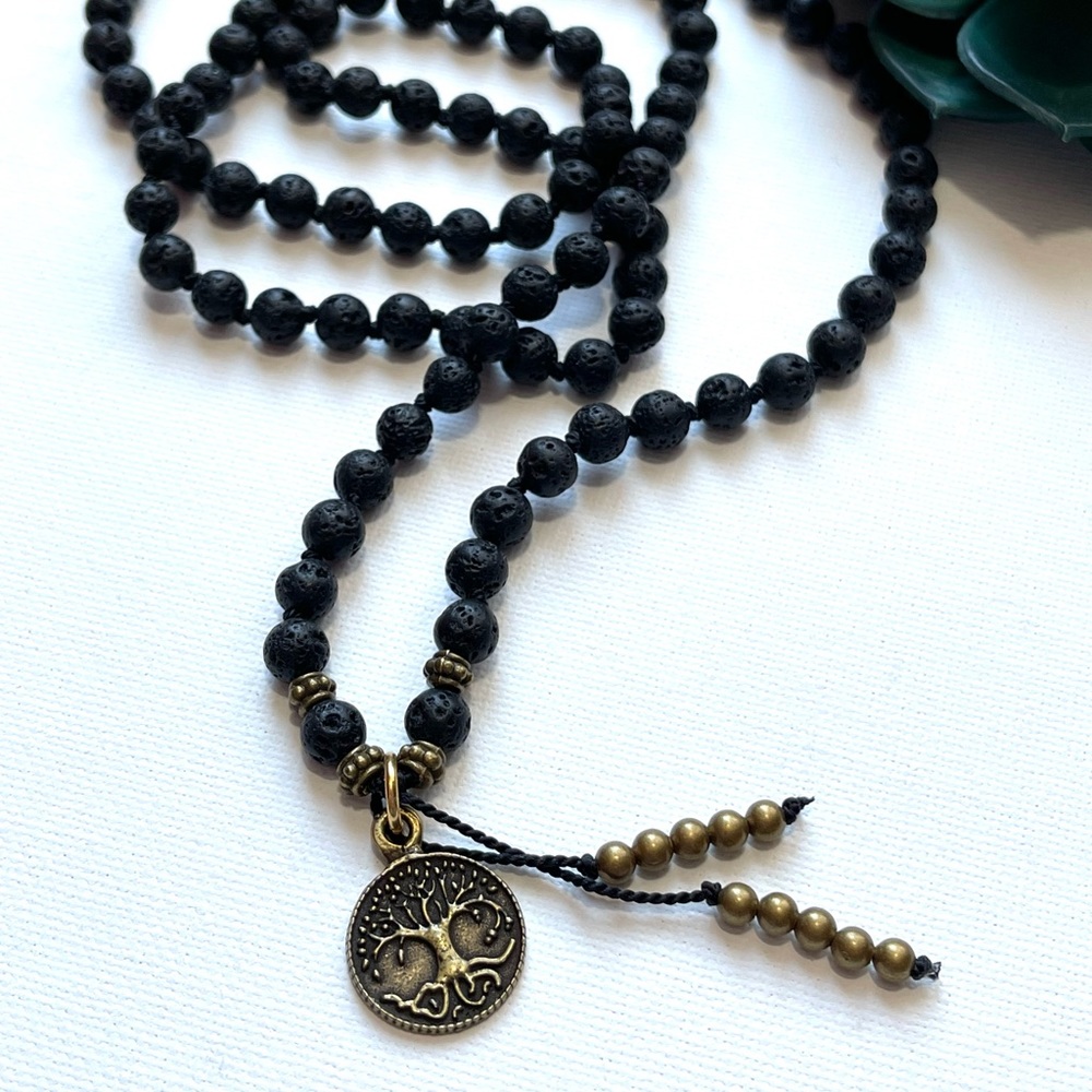 NEW Handmade Volcanic Lava Knotted Meditation Necklace Tree Of Life Pendant
